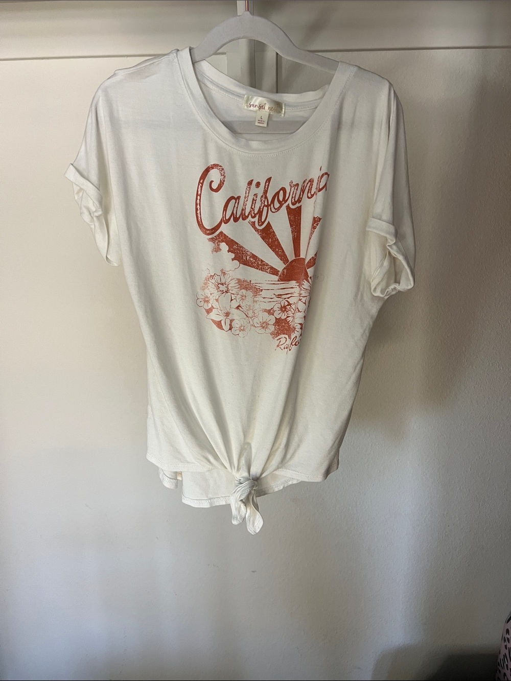Ruffle Butts White California Graphic Knot-Front Tee with Coral Print
